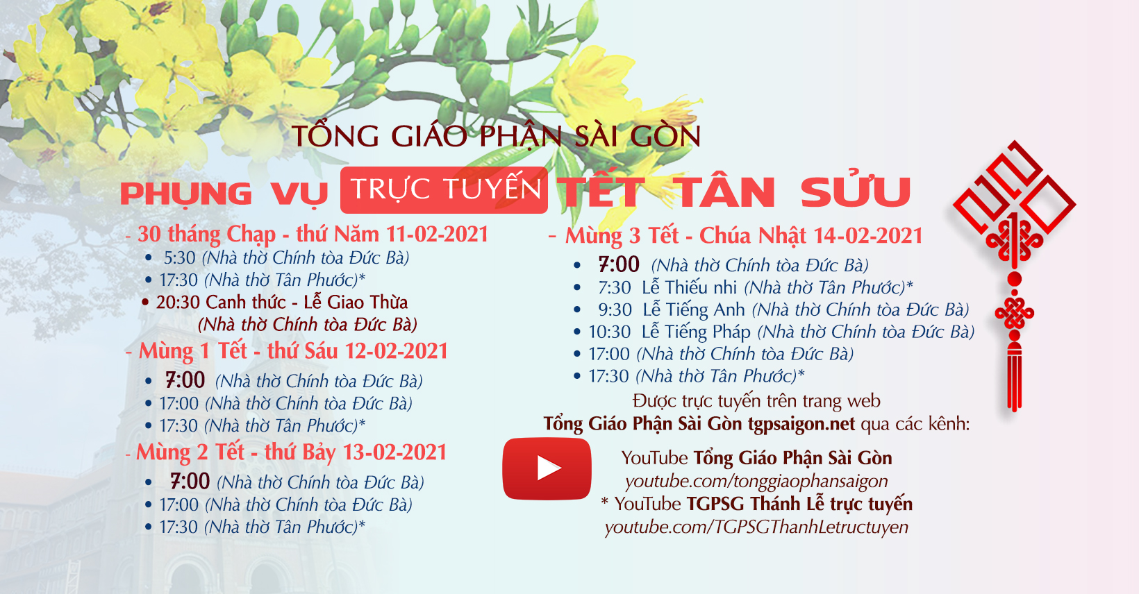 Tổng Giáo phận Sài Gòn: Phụng vụ trực tuyến Tết Tân Sửu 2021
