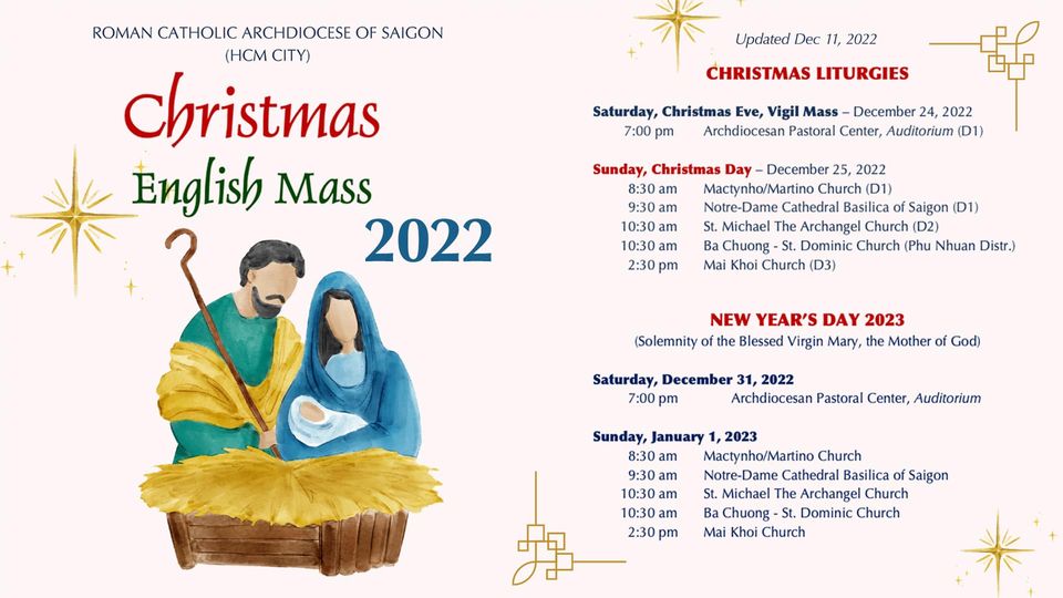 Giờ lễ Giáng sinh 2022 và lễ Mẹ Thiên Chúa 2023 cho các Cộng đoàn nước ngoài
