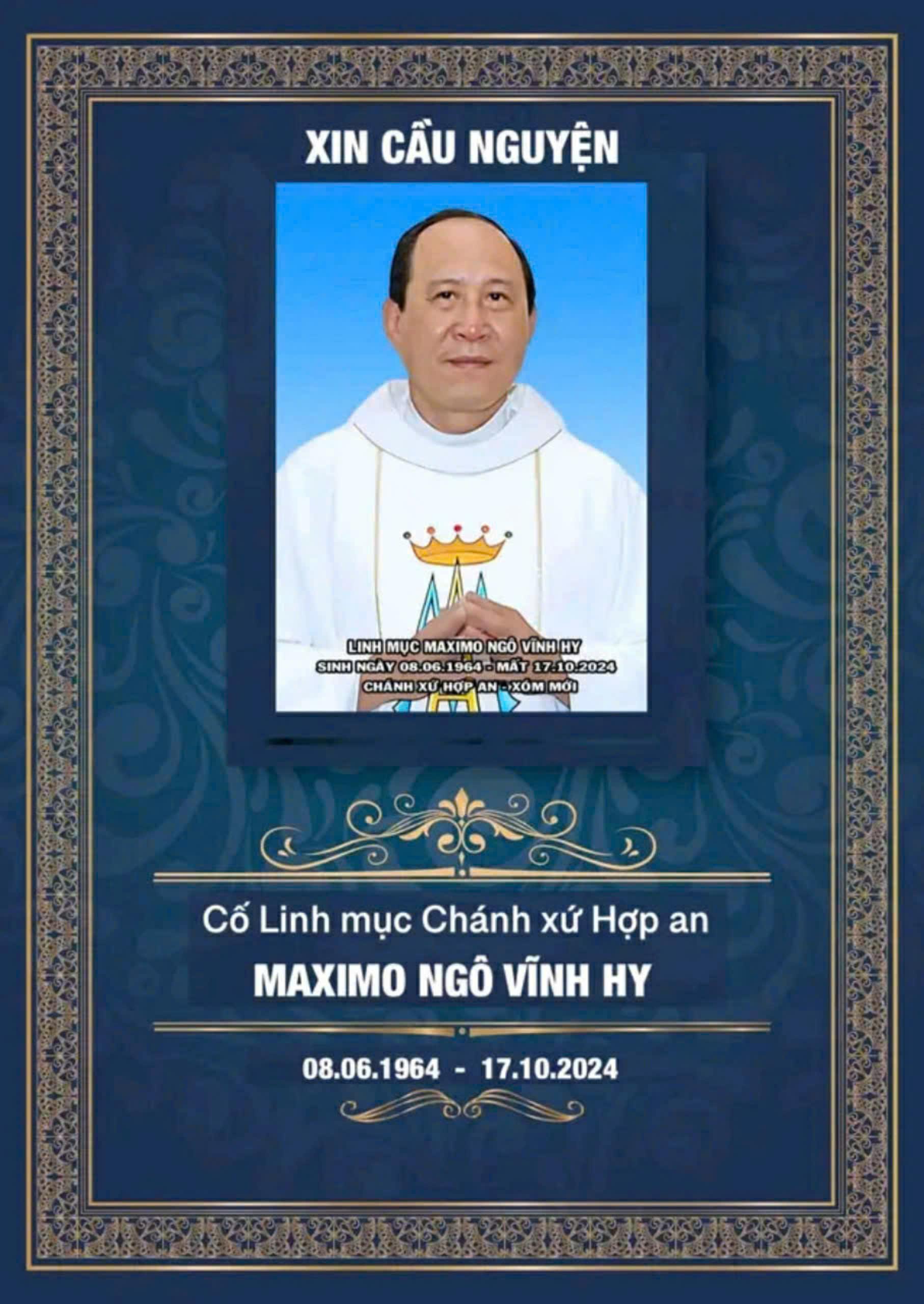 Cáo phó: Lm Maximô Ngô Vĩnh Hy qua đời ngày 17-10-2024, an táng ngày 22-10-2024