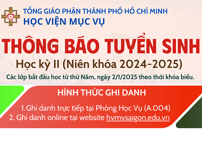 Học viện Mục vụ TGPSG: Thông báo Tuyển sinh Học kỳ II (2024-2025)