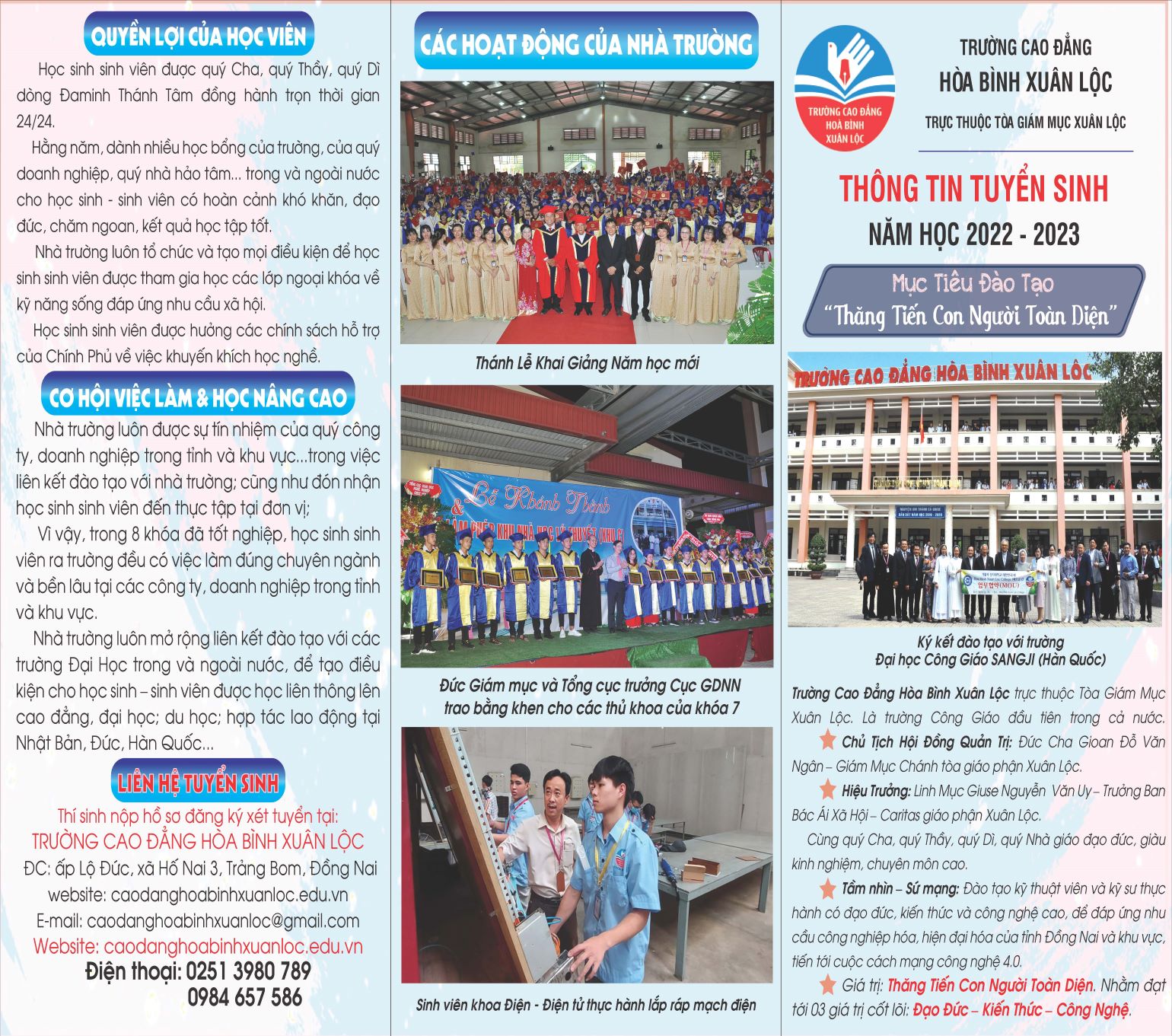 Trường Cao Đẳng Hòa Bình Xuân Lộc: Thư tuyển sinh năm học 2022-2023