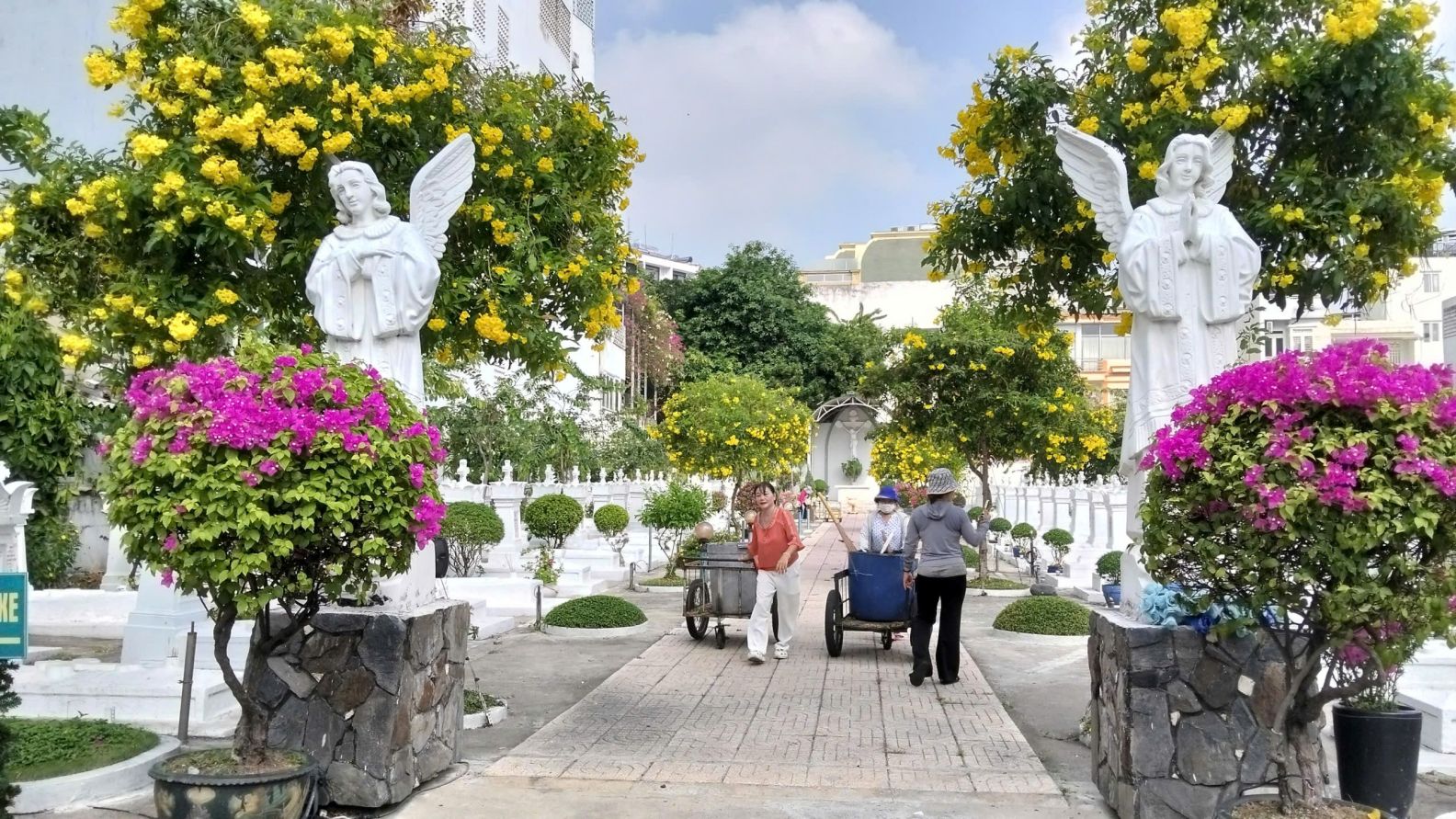 Các chị em Hội Kinh Thánh giáo xứ Chí Hòa âm thầm phục vụ nơi nghĩa trang các linh mục