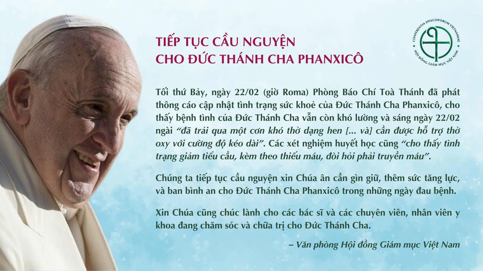 Tiếp tục cầu nguyện cho Đức Thánh Cha Phanxicô