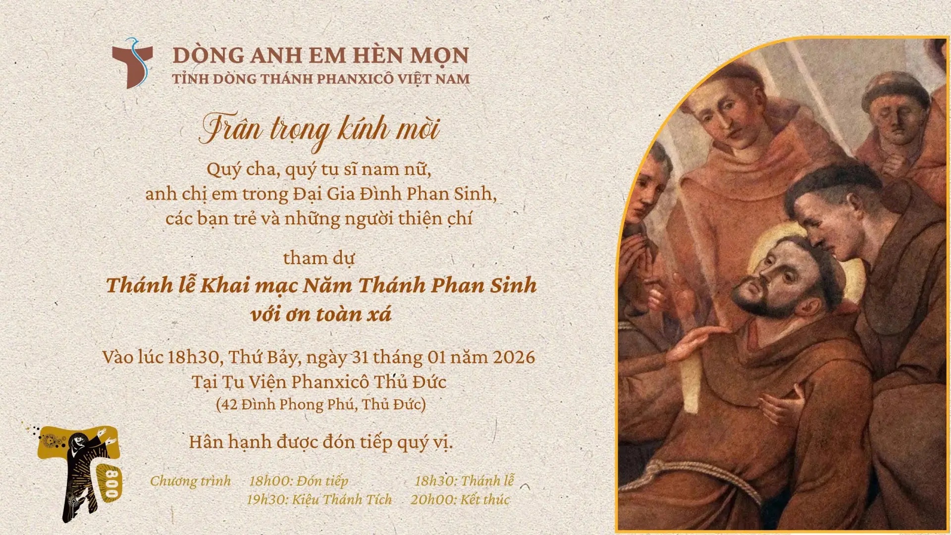 Chương trình khai mạc Năm thánh Phan Sinh tại Tỉnh dòng Thánh Phanxicô Việt Nam nhân dịp kỷ niệm 800 năm cuộc Vượt qua của Thánh Phanxicô Assisi