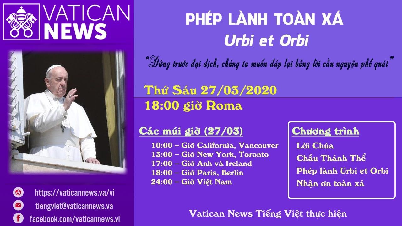 Truyền hình trực tiếp Phép Lành “Urbi et Orbi” vào thứ Sáu 27.3.2020