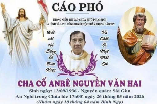 Cáo phó: Linh mục Anrê Nguyễn Văn Hai qua đời
