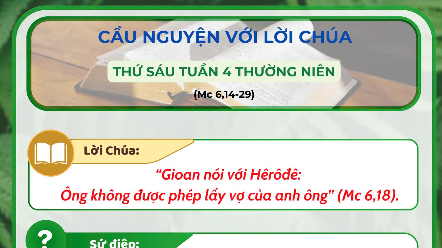 Cầu nguyện với Lời Chúa: Thứ Sáu Tuần 4 Thường Niên