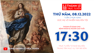 TGPSG Thánh Lễ trực tuyến 8-12-2022: Đức Mẹ Vô Nhiễm Nguyên Tội lúc 17:30 tại Trung tâm Mục vụ