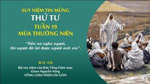 TGP Sài Gòn - Suy niệm Tin mừng: Thứ Tư tuần 19 mùa Thường niên (Mt 18, 15-20)